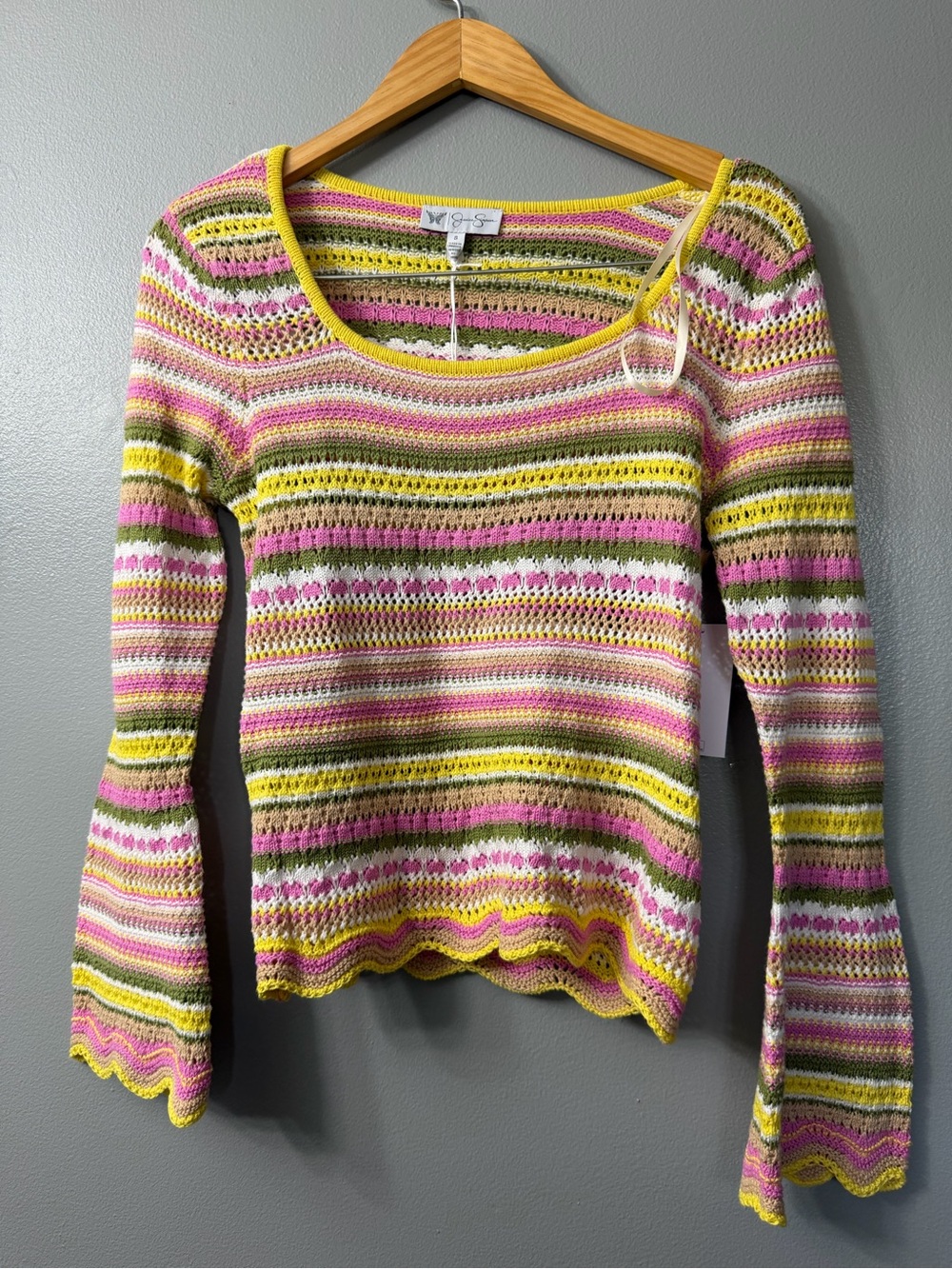 Jessica Simpson Women's Lilianna Cotton Pointelle Sweater with Long Sleeves